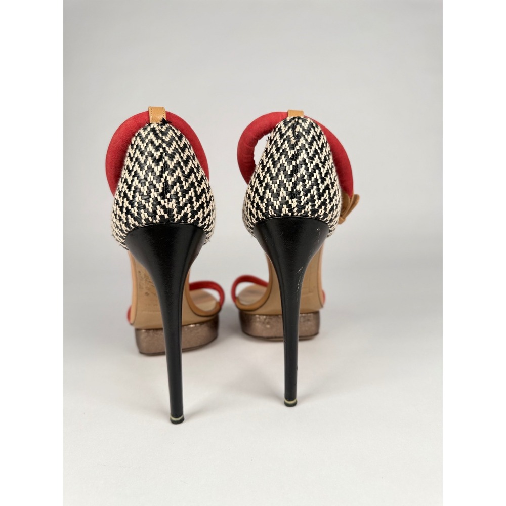 Nicholas Kirkwood Red Suede Woven Platform Sandals Ankle Strap Heels Size 39 - Picture 5 of 11